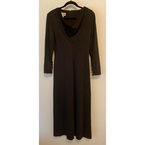 Julian Wilder by Ann Hobbs Maxi Dress Black Long Sleeves Pockets Size 8 - Picture 1 of 9